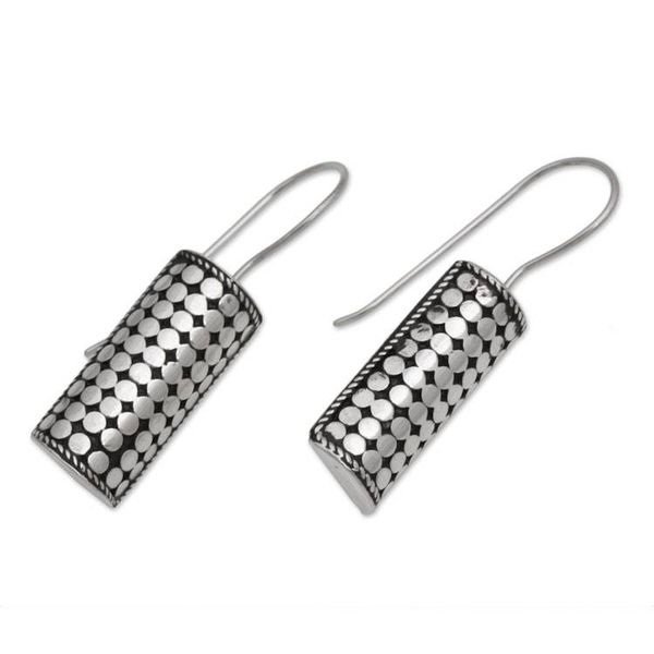 Alternate image for Sterling Silver Circle Motif Drop Earrings from Bali Dotted Pillars