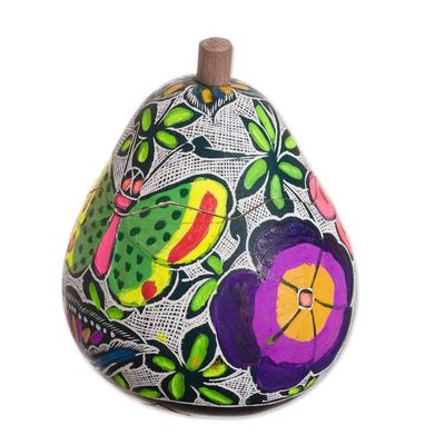 Alternate image for Butterfly Motif Gourd Decorative Jar from Peru Vibrant Butterflies