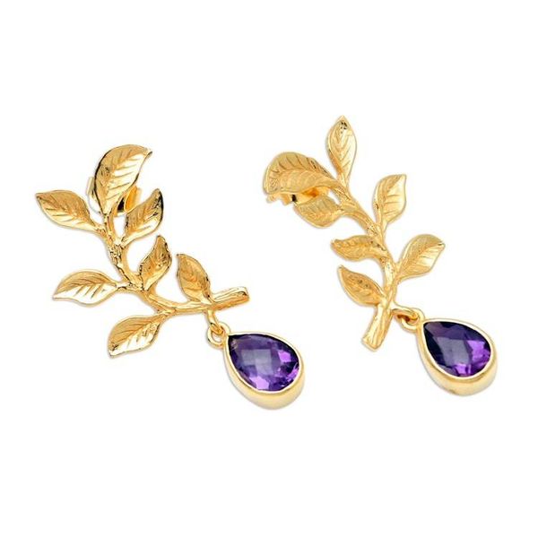 Alternate image for Gold-Plated Amethyst Drop Earrings Sweet Cherry Leaves