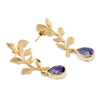 Alternate image for Gold-Plated Amethyst Drop Earrings Sweet Cherry Leaves