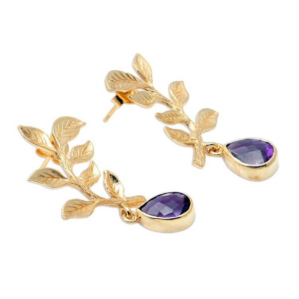 Alternate image for Gold-Plated Amethyst Drop Earrings Sweet Cherry Leaves