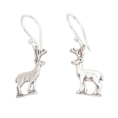 Alternate image for Whimsical Deer-Themed Sterling Silver Dangle Earrings Little Deer