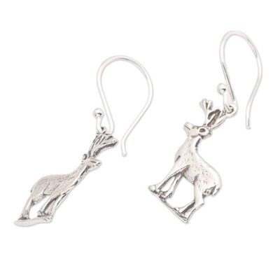 Alternate image for Whimsical Deer-Themed Sterling Silver Dangle Earrings Little Deer