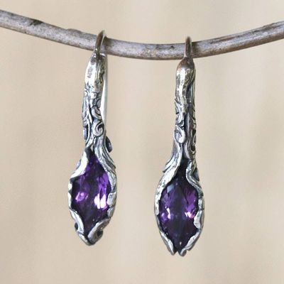 Alternate image for Traditional Balinese Drop Earrings with Faceted Amethyst Seeds of Wisdom