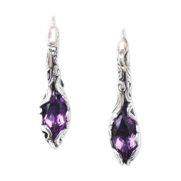 Alternate image for Traditional Balinese Drop Earrings with Faceted Amethyst Seeds of Wisdom