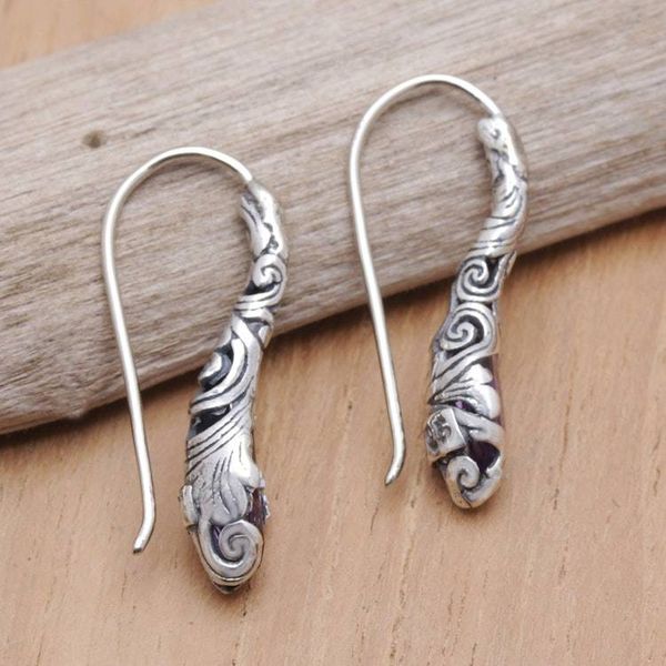 Alternate image for Traditional Balinese Drop Earrings with Faceted Amethyst Seeds of Wisdom