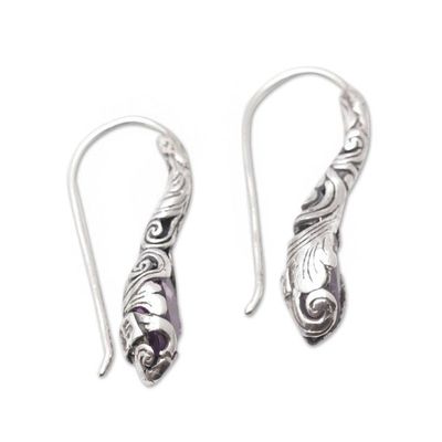 Alternate image for Traditional Balinese Drop Earrings with Faceted Amethyst Seeds of Wisdom