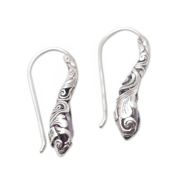 Alternate image for Traditional Balinese Drop Earrings with Faceted Amethyst Seeds of Wisdom