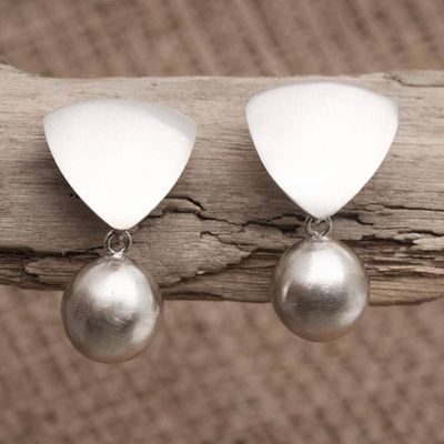 Primary image for Matte Finish Sterling Silver Dangle Earrings Triangular Heart