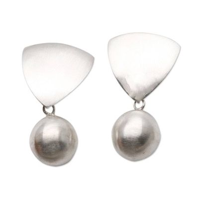 Alternate image for Matte Finish Sterling Silver Dangle Earrings Triangular Heart
