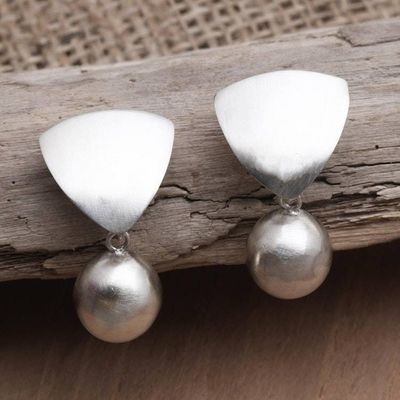 Alternate image for Matte Finish Sterling Silver Dangle Earrings Triangular Heart