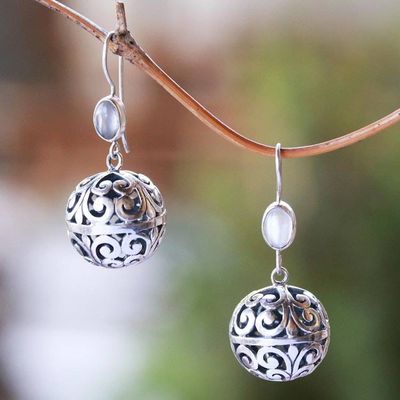 Alternate image for Round Moonstone Dangle Earrings Crafted in India Swirl Glam