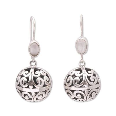 Alternate image for Round Moonstone Dangle Earrings Crafted in India Swirl Glam