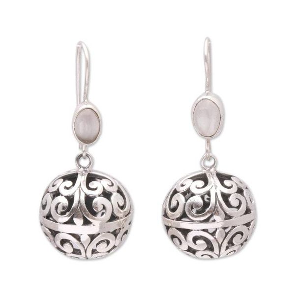 Alternate image for Round Moonstone Dangle Earrings Crafted in India Swirl Glam