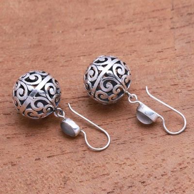 Alternate image for Round Moonstone Dangle Earrings Crafted in India Swirl Glam