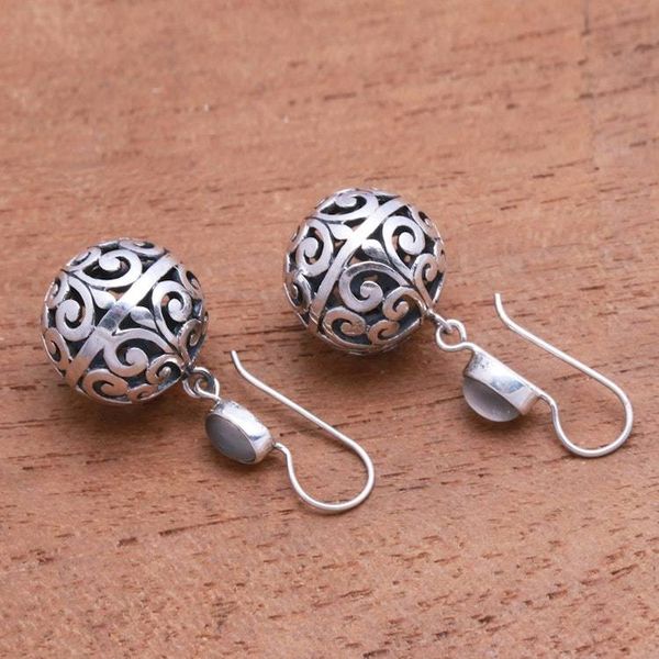 Alternate image for Round Moonstone Dangle Earrings Crafted in India Swirl Glam