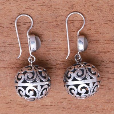 Alternate image for Round Moonstone Dangle Earrings Crafted in India Swirl Glam
