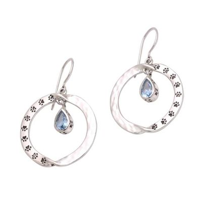 Alternate image for Animal-Themed Circular Blue Topaz Dangle Earrings from Bali Paw Twist