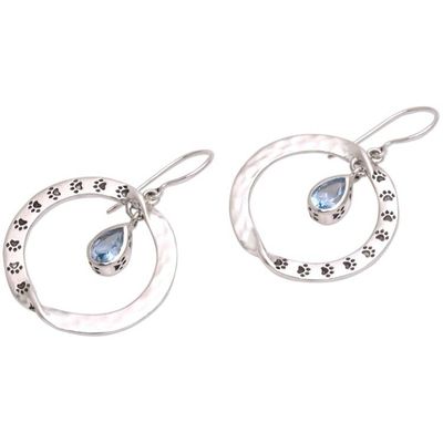 Alternate image for Animal-Themed Circular Blue Topaz Dangle Earrings from Bali Paw Twist