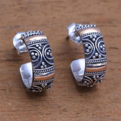 Primary image for Curl Pattern Gold Accent Sterling Silver Half-Hoop Earrings Curling Paths