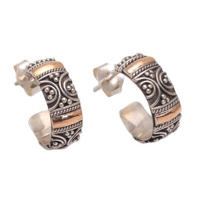 Alternate image for Curl Pattern Gold Accent Sterling Silver Half-Hoop Earrings Curling Paths