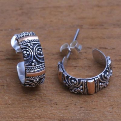 Alternate image for Curl Pattern Gold Accent Sterling Silver Half-Hoop Earrings Curling Paths