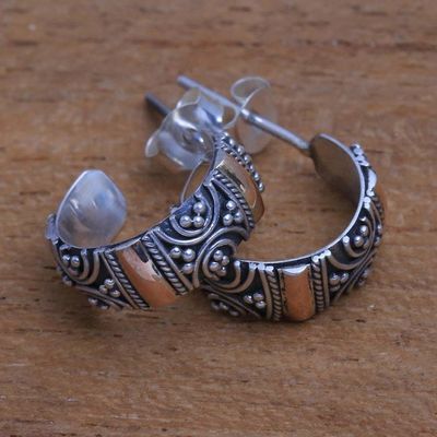 Alternate image for Curl Pattern Gold Accent Sterling Silver Half-Hoop Earrings Curling Paths