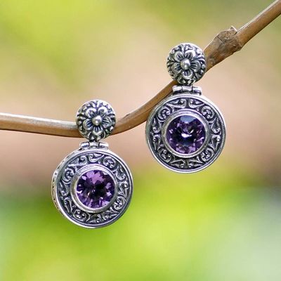 Primary image for Classic Gong-Shaped Three-Carat Amethyst Dangle Earrings Gong of Wisdom