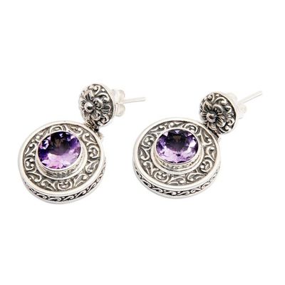 Alternate image for Classic Gong-Shaped Three-Carat Amethyst Dangle Earrings Gong of Wisdom