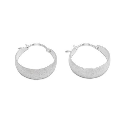 Alternate image for Brushed-Satin Textured-Finished Silver Hoop Earrings Chic Cycle of Glory