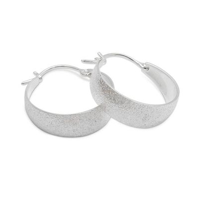 Alternate image for Brushed-Satin Textured-Finished Silver Hoop Earrings Chic Cycle of Glory