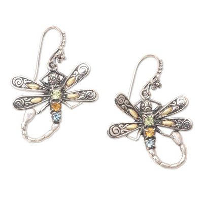 Alternate image for Gold-Accented Dragonfly Dangle Earrings Rainbow Flyer