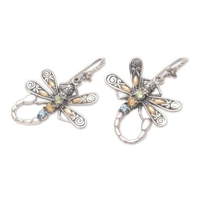 Alternate image for Gold-Accented Dragonfly Dangle Earrings Rainbow Flyer