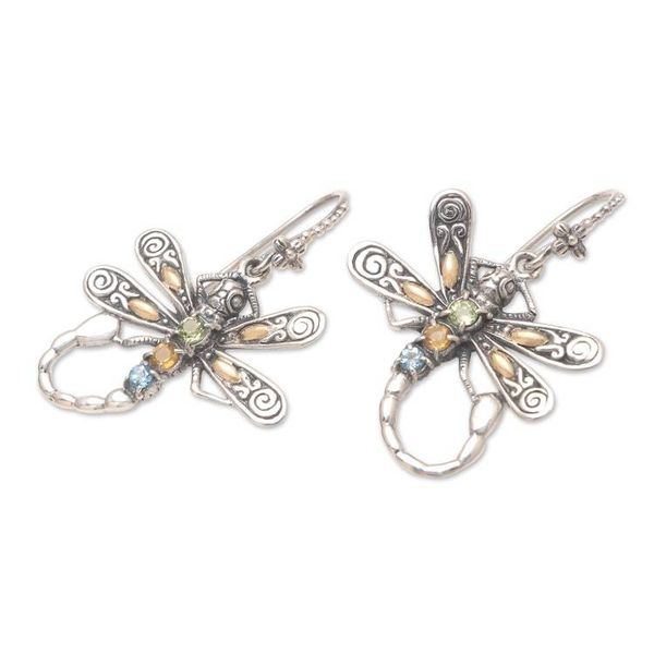 Alternate image for Gold-Accented Dragonfly Dangle Earrings Rainbow Flyer