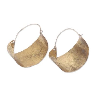 Primary image for Modern Brass Hoop Earrings Crafted in Bali Balinese Classic