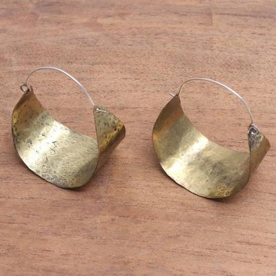 Alternate image for Modern Brass Hoop Earrings Crafted in Bali Balinese Classic