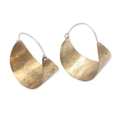 Alternate image for Modern Brass Hoop Earrings Crafted in Bali Balinese Classic