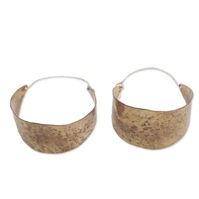 Alternate image for Modern Brass Hoop Earrings Crafted in Bali Balinese Classic