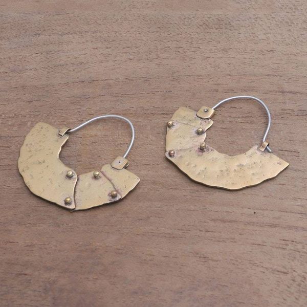 Alternate image for Modern Brass Hoop Earrings from Bali Modern Bali