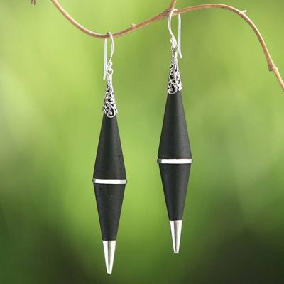 Alternate image for Sterling Silver Lava Stone Dark Shard Dangle Earrings Dark Shards