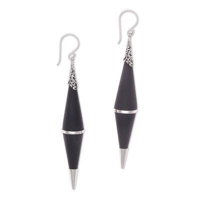 Alternate image for Sterling Silver Lava Stone Dark Shard Dangle Earrings Dark Shards