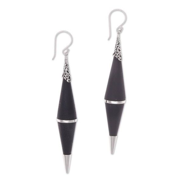 Alternate image for Sterling Silver Lava Stone Dark Shard Dangle Earrings Dark Shards