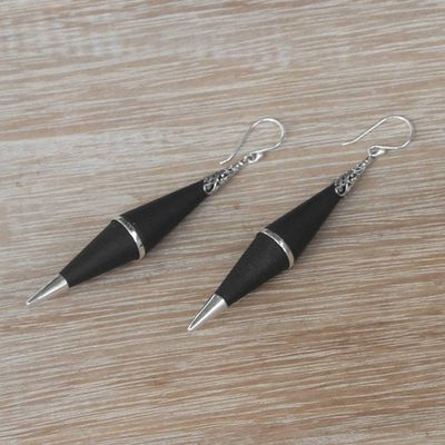 Alternate image for Sterling Silver Lava Stone Dark Shard Dangle Earrings Dark Shards