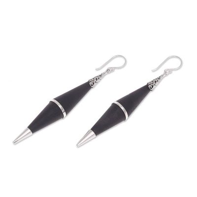 Alternate image for Sterling Silver Lava Stone Dark Shard Dangle Earrings Dark Shards