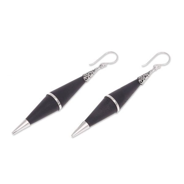 Alternate image for Sterling Silver Lava Stone Dark Shard Dangle Earrings Dark Shards