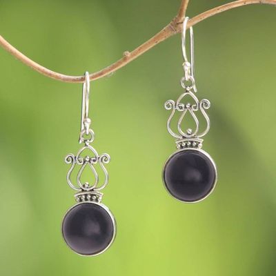 Alternate image for Handcrafted Onyx and Sterling Silver Dangle Earrings Raven Queen