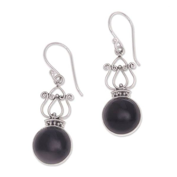 Alternate image for Handcrafted Onyx and Sterling Silver Dangle Earrings Raven Queen