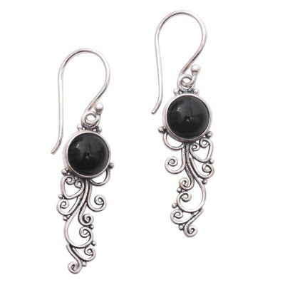 Alternate image for Handcrafted Onyx Sterling Silver Scrollwork Dangle Earrings Malam Dance