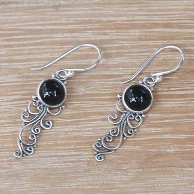 Alternate image for Handcrafted Onyx Sterling Silver Scrollwork Dangle Earrings Malam Dance