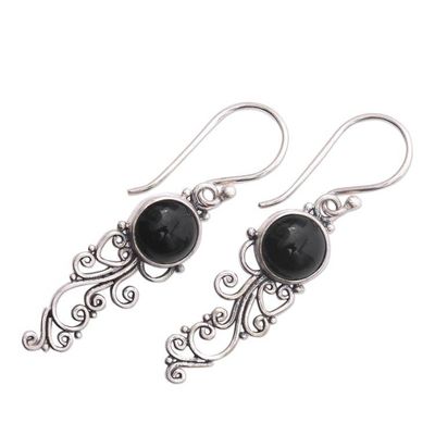 Alternate image for Handcrafted Onyx Sterling Silver Scrollwork Dangle Earrings Malam Dance